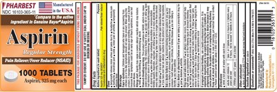 Regular strength Aspirin 325mg tablet Product Label